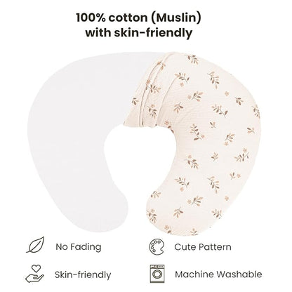Konssy Muslin Nursing Pillow Covers, Soft and Cute Nursing Covers for Breastfeeding Pillows, Ideal for Newborn Baby Boys and Girls (Brown Leaf, Pink Sun) - 2 Pack