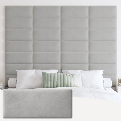 IFNOW Wall Mounted Headboard, Peel and Stick Panels, Light Grey, Queen | Upholstered 3D Soundproof Acoustic Panels Reusable and Removable Padded Leather Bed Headboard, 9 Panels 9.84" x 23.62"