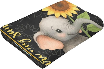 Elephant Blanket Super Soft Warm Fluffy Fleece Flannel Sunflower Animal Throw Blanket Cozy Fuzzy Plush Stuff Bedding Blankets Gifts for Women Kids Boys Girls Adults 60"X50"