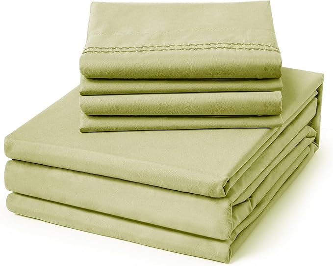 ClevaHome Queen Size Sheet Set - 6 Piece Soft Breathable Luxury Bed Sheet Set - Shrinkage & Fade Resistant Embroidered Bedding Sheet with Deep Pocket, 2 Extra Pillowcases (Queen, Leaf Green)