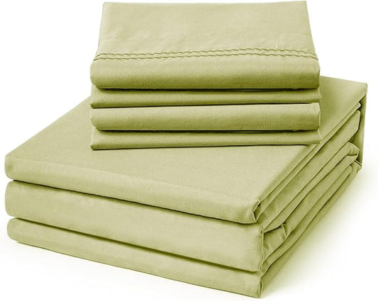ClevaHome Queen Size Sheet Set - 6 Piece Soft Breathable Luxury Bed Sheet Set - Shrinkage & Fade Resistant Embroidered Bedding Sheet with Deep Pocket, 2 Extra Pillowcases (Queen, Leaf Green)