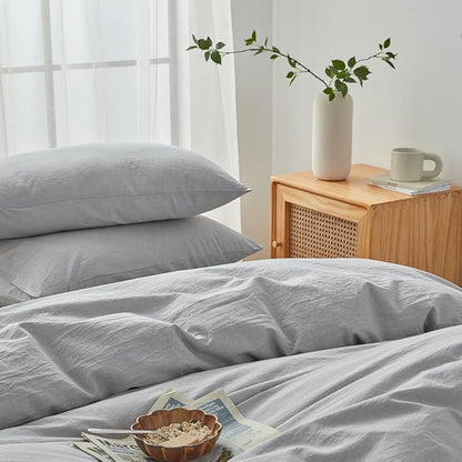 FACE TWO FACE Bedding Duvet Cover Set100% Washed Cotton Duvet Cover Linen Like Textured Breathable Durable Soft Comfy (California King, Lavender Grey)