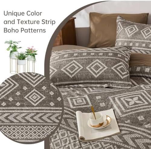 Yiran Boho Comforter Set King Size, 7 Pieces Aztec Brown Bed in a Bag