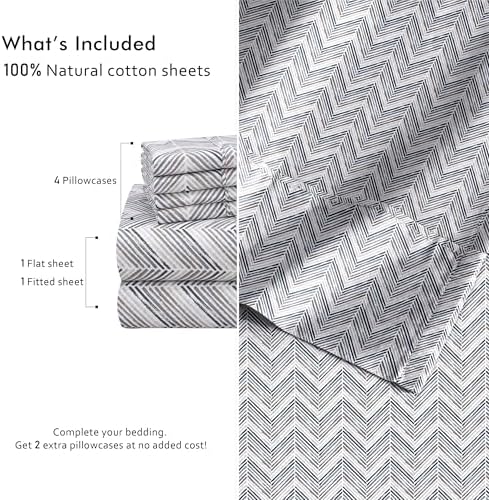 RUVANTI 100% Cotton Percale King Sheets, Crisp and Soft, Inverted Streak