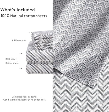 RUVANTI 100% Cotton Percale King Sheets, Crisp and Soft, Inverted Streak