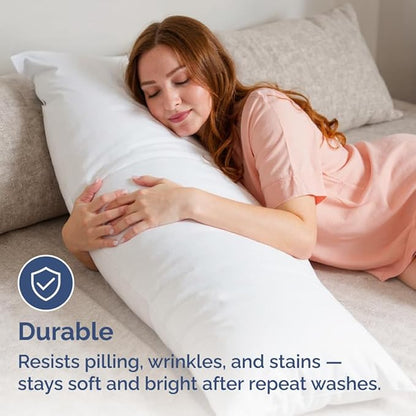 Body Pillowcases Set of 4-20x54 Long Body Pillow Case - Soft Body Pillow Cover for Sleeping & Side Sleepers - Comfy, Cozy Breathable & Fade Free - Machine Washable w/Envelope Enclosure - (White)