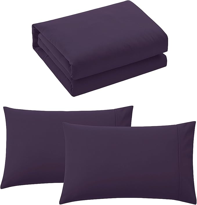 Pure Bedding Duvet Cover Full Size - 3 Pieces Extra Soft Bedding Set, Includes 1 Duvet Cover 80x90 Inches with Zipper Closure & 2 Pillow Shams, Comforter Not Included, Purple