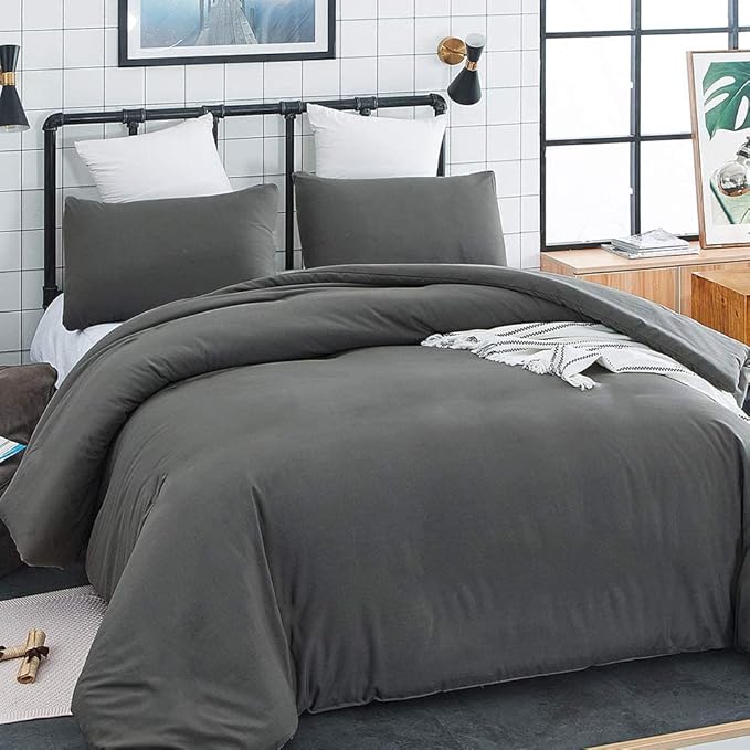 KAREVER Gray Comforter Set Twin Grey Bedding Set Girls Bed Blanket Set Breathable Teens Deep Gray Lightweight Quilts Set Twin Size