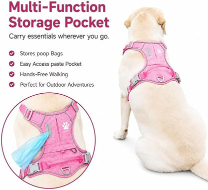 No Pull Dog Harness with Built-in Hidden AirTag & GPS Tracker Holder, Reflective Adjustable Escape-Proof Vest Harness for Small & Medium Dogs (Hot Pink, XL)