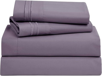 Clara Clark Bed Sheets, Premier 1800 Series Bed Sheet Set, Deep Pocket, Wrinkle, Fade, Stain Resistant, Luxury Soft Bedding Sheets & Pillowcases, Split King, Grayish Purple