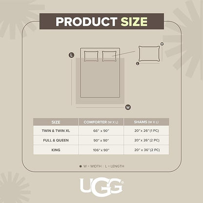 UGG Leonora Comforter Set with 2 Pillow Shams Lightweight Down Alternative Blanket Reversible Cozy Warm All Season Washable and Hypoallergenic Bedding Set, Full/Queen, Light Grey