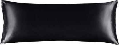 BEDELITE Satin Body Pillow Cover, Super Soft and Cooling Body Pillow Pillowcase for Hair and Skin, Breathable Silky Full Long Pillowcase Cover(20"x54", Black)