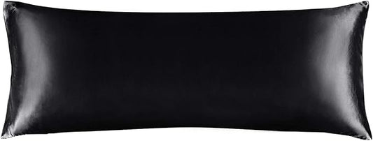 BEDELITE Satin Body Pillow Cover, Super Soft and Cooling Body Pillow Pillowcase for Hair and Skin, Breathable Silky Full Long Pillowcase Cover(20"x54", Black)