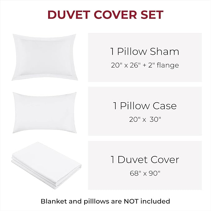 Mellanni Duvet Cover Set - 3 PC Iconic Collection Bedding Set - Hotel Luxury, Extra Soft & Cooling - Microfiber - Button Closure and Corner Ties (Twin, White)