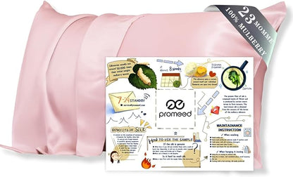 PROMEED 23 Momme 6A+ Mulberry Silk Pillowcase with Zipper, Premium Real Silk Pillow Cases for Women Hair, Natural Silk Anti Acne Pillowcase (Standard 20"x26", Pink)