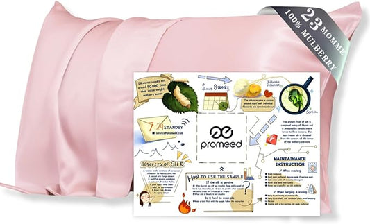 PROMEED 23 Momme 6A+ Mulberry Silk Pillowcase with Zipper, Premium Real Silk Pillow Cases for Women Hair, Natural Silk Anti Acne Pillowcase (Standard 20"x26", Pink)