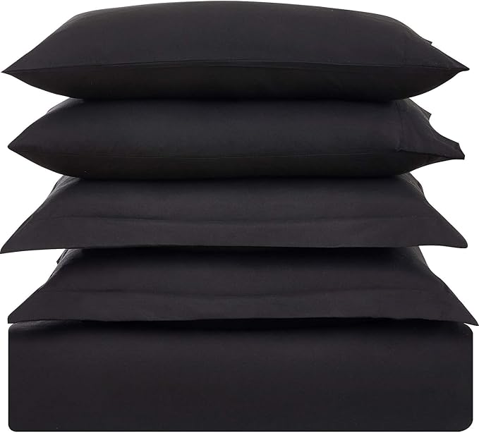 Mellanni Duvet Cover Set - 5 PC Iconic Collection Bedding Set - Hotel Luxury, Extra Soft & Cooling - Microfiber - Button Closure and Corner Ties (Queen, Black)