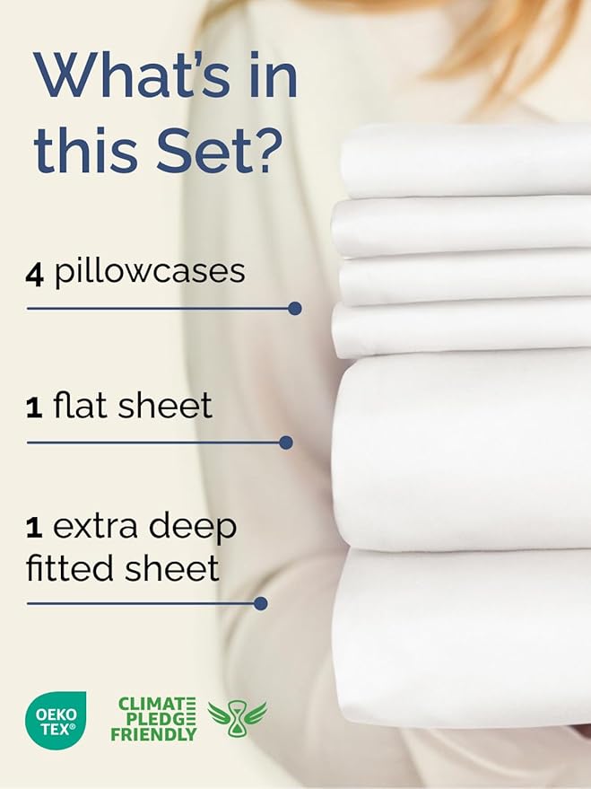 Extra Deep Cal King Sheet Set - 6 Piece Breathable and Cooling Sheets - Hotel Luxury Bedding for Women, Men, Kids & Teens - Easy Secure Fit - Soft & Wrinkle Free - Extra Deep Pockets - Antique White