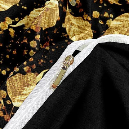 King Size Gold Leaves Duvet Cover Set Trendy Floral Bedding Sets Abstract Bed Set for Girls,Boys Bedroom Decor
