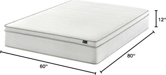 Zinus 12 Inch Foam and Spring Hybrid Mattress [New Version], Queen, Fiberglass Free, Medium Firmness, Durable Support, Certified Safe Foams & Fabric, Mattress in A Box