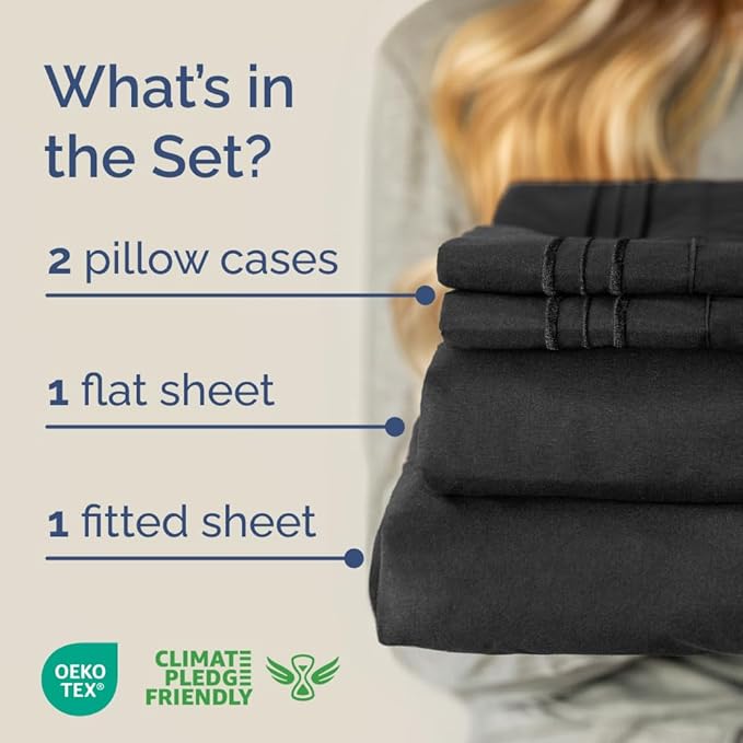 Full XL Bed Sheet - 4 Piece Full XL Bed Sheets Set - Soft, Breathable & Cooling - Hotel Luxury Bedding for Women, Men, Kids, Teens, Boys & Girls - Deep Pockets, Comfy, Fade and Wrinkle Free - Black