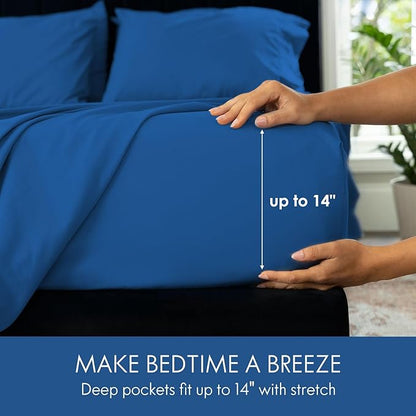 ClevaHome King Size Sheet Set - 6 Piece Soft Breathable Luxury Bed Sheet Set - Shrinkage & Fade Resistant Embroidered Bedding Sheet with 14-inch Deep Pocket, 2 Extra Pillowcases (King, Royal Blue)