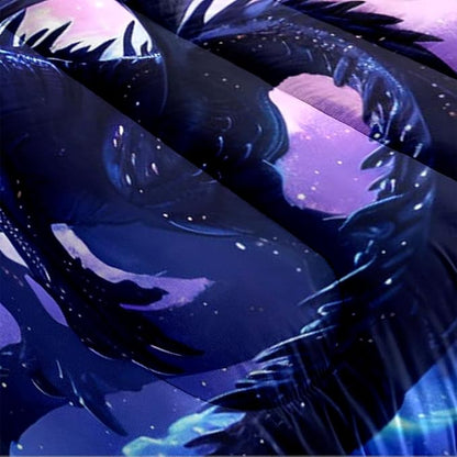 Black Dragons Bedding Set Outer Space Starry Sky Comforter Set Twin Size Western Castle Fairy Dragons Comforter 3D Animals Dragon Bed Set for Kids Boys Teens Women Decor Black Purple
