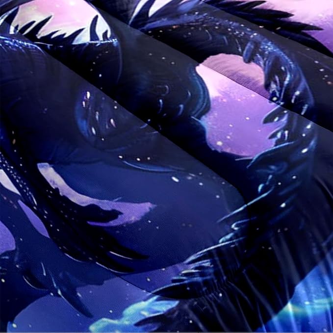 Black Dragons Bedding Set Outer Space Starry Sky Comforter Set Full Size Western Castle Fairy Dragons Comforter 3D Animals Dragon Bed Set for Kids Boys Teens Women Decor Black Purple