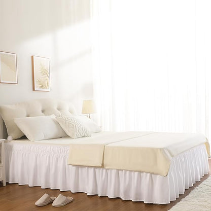 RIMELA White Bed Skirt Queen Size 18 Inch Drop, Elastic Bed Skirting for Bed Base and Frame, Bedding Dust Ruffle Easy to Install, Lightweight Wrap Around Adjustable Bedskirt