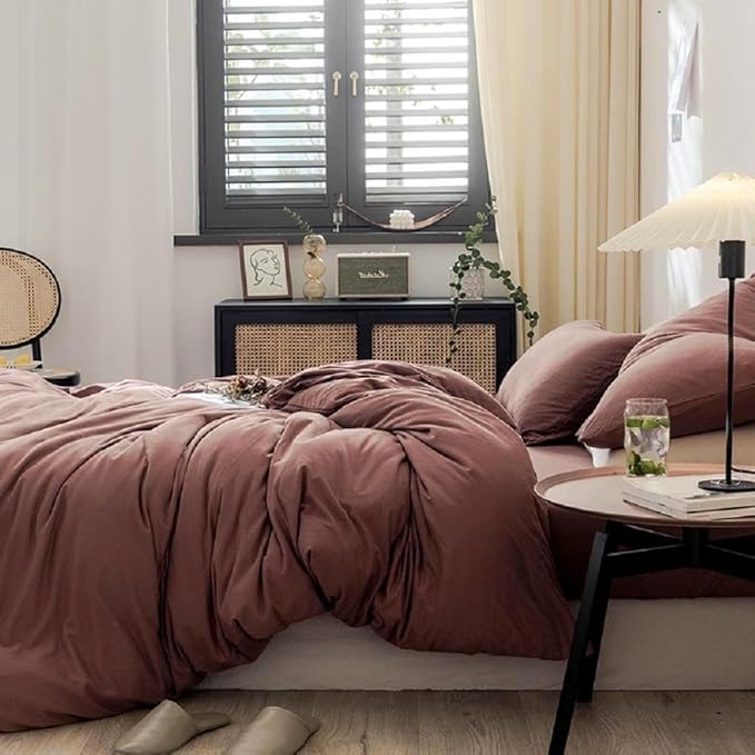 LifeTB Brick Red Duvet Cover Twin XL Size Soft Jersey Knit Cotton Bedding Set Minimalist Clay Rust Red Comforter Cover 3 Pieces Solid Color Bedding Knitted Cotton Duvet Cover with 2 Pillowcases