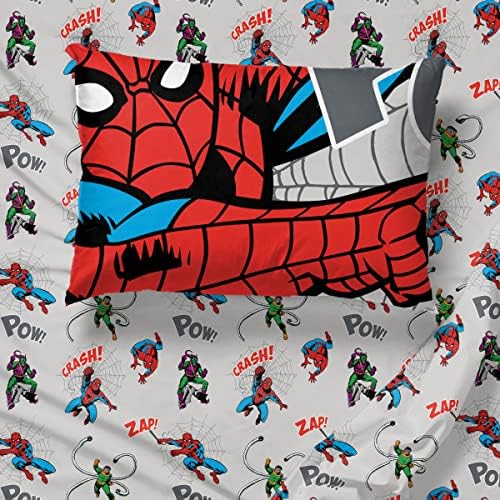 Marvel Spiderman Queen Comforter Set 7 Piece Bedding for Boys, Grey