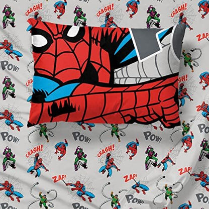 Marvel Spiderman Queen Comforter Set 7 Piece Bedding for Boys, Grey