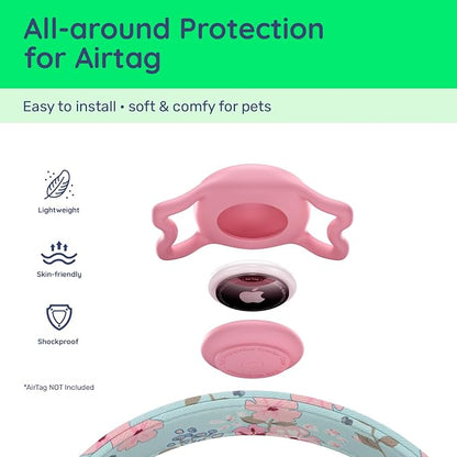 Premium AirTag Dog Collar,with IP68 Waterproof Airtag Holder,Stylish Design | Cute Pattern Original,Soft,Breathable,Lightweight,Ultra-Durable Buckle,Adjustable,Comfortable for Small Medium Large Dogs