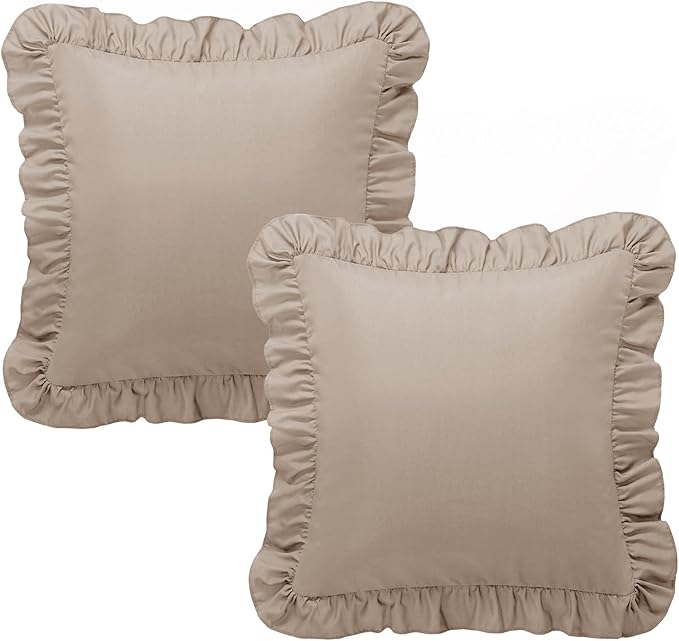 KKJIAF Ruffle Pillow Cases 26x26 Inches, Khaki Square Ruffled Pillow Covers Set of 2, Microfiber Wrinkle Resistant Pillow Shams with Envelope Closure for Sofa Bed Living Room