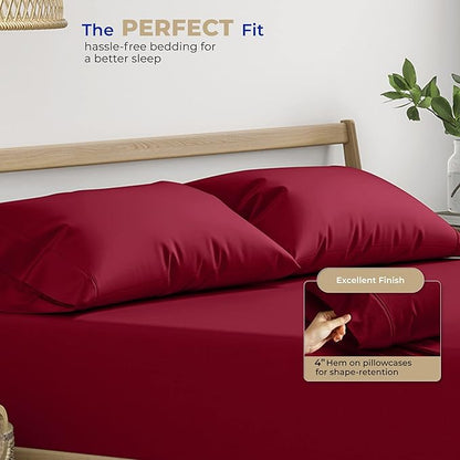 THREAD SPREAD 100% Cotton King Size Pillow Cases Set of 2 - Luxury 400 Thread Count Pillow Cases King Size (Burgundy), Soft Cooling Breathable & Durable Sateen Weave Hotel Quality Cotton Pillowcases
