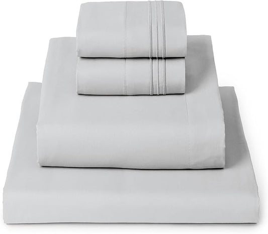 Mellanni Twin XL Sheet Set - 4-Piece Iconic Collection Bedding, (Including 2 Pillowcases), 16-Inch Deep Pocket, Easy Care, Extra Soft, Cooling Sheets, Brushed Microfiber - Light Gray