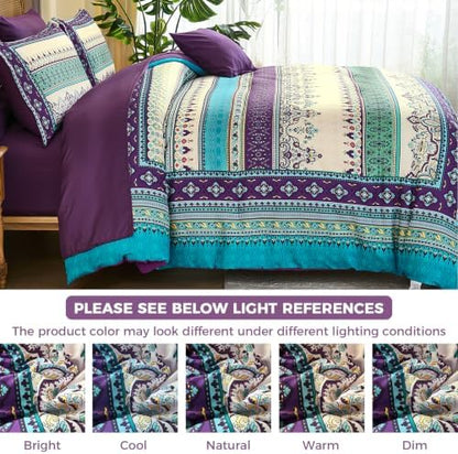 Boho Comforter Set Queen Size,8 Pieces Paisley Border Bedding Set