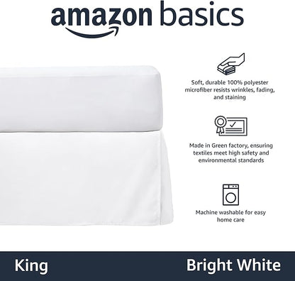Amazon Basics Lightweight Pleated Bed Skirt, Machine Washable, Wrinkle and Fade Resistant, King, Bright White, 16-Inch Drop