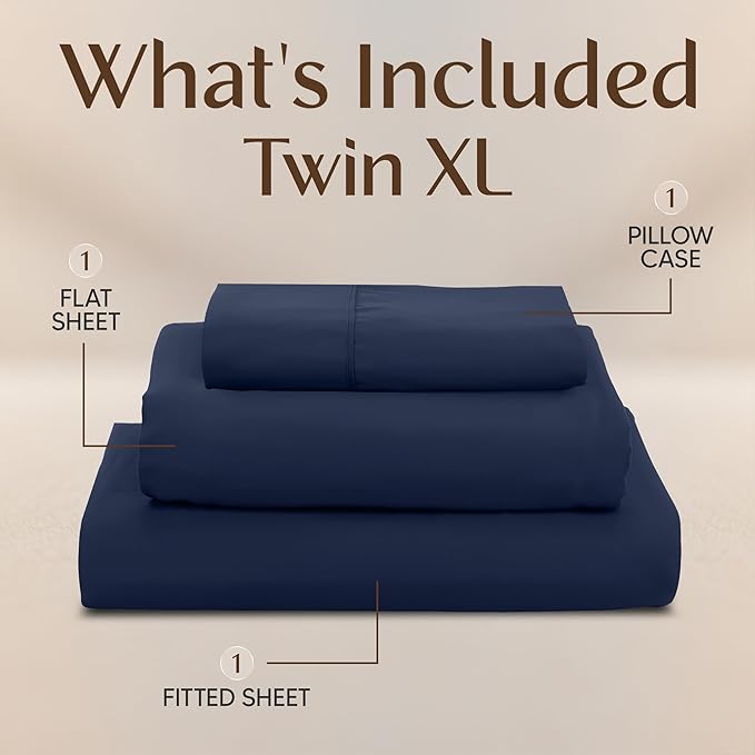 Utopia Bedding Twin XL Sheet Set – 3 Piece Bed Sheets for Twin XL Size Bed, Soft and Breathable Microfiber, Includes 1 Fitted Sheet, 1 Flat Sheet and 1 Pillowcase (Navy Blue)