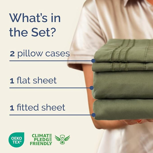 Full XL Bed Sheet - 4 Piece Full XL Bed Sheets Set - Soft, Breathable & Cooling - Hotel Luxury Bedding for Women, Men, Kids, Teens, Boys & Girls - Deep Pockets, Comfy, Fade & Wrinkle Free - Sage Green