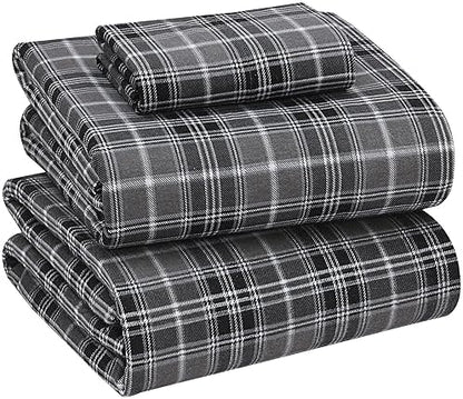 RUVANTI 100% Cotton Flannel Sheets Twin Size, Grey Plaid