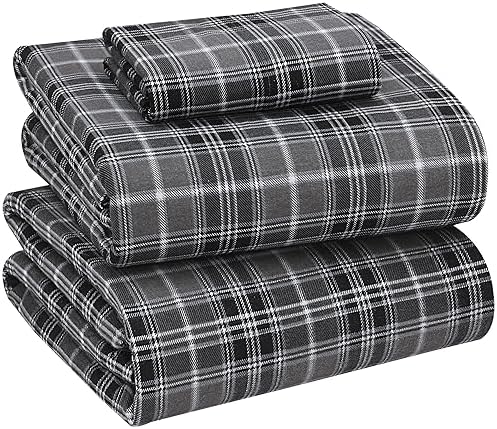 RUVANTI 100% Cotton Flannel Sheets Twin XL, Grey Plaid