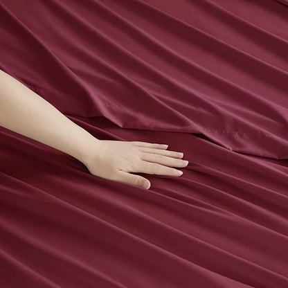 Clara Clark Cal King Sheets, 6 Piece Set - Hotel Luxury Sheets for Cal King Size Bed, Super Soft Bedding Set, Cal King Size, Burgundy Red