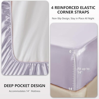 CozyLux Satin Sheets Queen Size Bed Set - 4 Piece Silky Queen Sheet Set, Luxury Taro Purple Queen Sheets with Smooth and Soft Microfiber, Includes 1 Fitted Sheet, 1 Flat Sheet and 2 Pillowcases