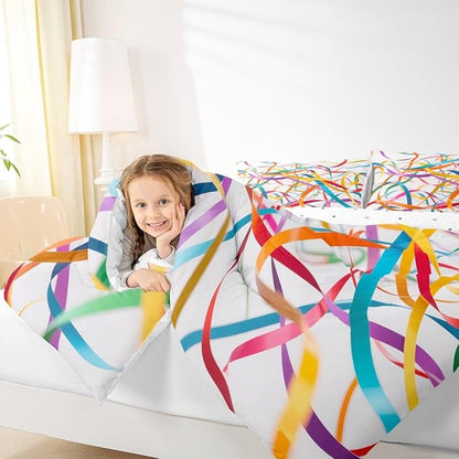 Erosebridal Bedding Set King Size Rainbow Stripe Comforter Set for Kids Girls Boys Aesthetic White Teal Blue Comforter Warm Soft Quilt Insert