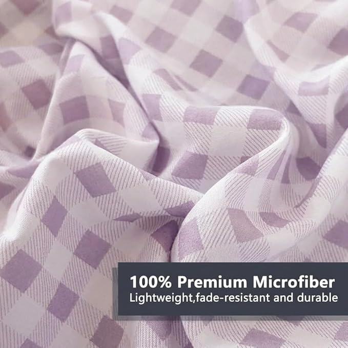 NSNLGSGC Queen Comforter Set, Purple Gingham Bedding Comforter Sets, Purple Grid Bed Comforter 3 Pieces (1 Comforter, 2 Pillowcases)