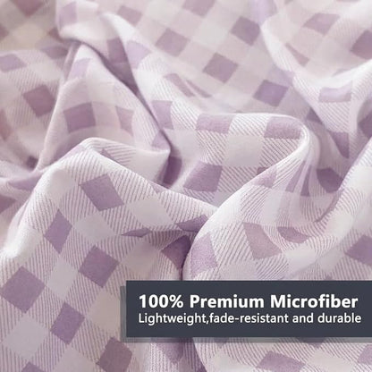 NSNLGSGC Queen Comforter Set, Purple Gingham Bedding Comforter Sets, Purple Grid Bed Comforter 3 Pieces (1 Comforter, 2 Pillowcases)