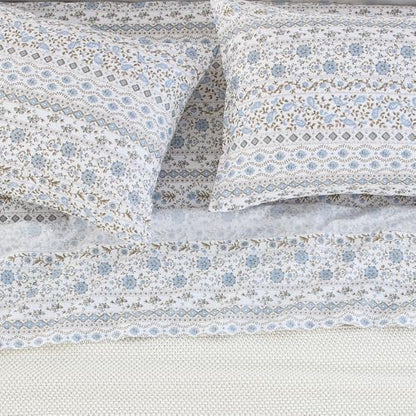 DAUAOTO California King Cotton Sheets Set Printed Bedding Sets, Vintage Cottagecore Pattern Bedlinen for Cal King Mattress Up to 14" Deep, Flower Blue