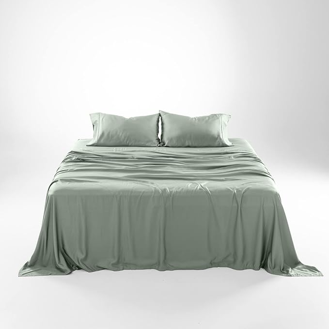Olive + Crate Tencel Lyocell Eucalyptus Twin Sheets Set - Extra Long Sheet Set - Cooling Tencel Sheets for Hot Sleepers with 16 Inch Deep Pocket Fit - Spring Sage 3-Piece Set