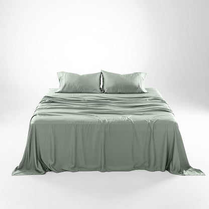 Olive + Crate Tencel Lyocell Eucalyptus Twin Sheets Set - Extra Long Sheet Set - Cooling Tencel Sheets for Hot Sleepers with 16 Inch Deep Pocket Fit - Spring Sage 3-Piece Set